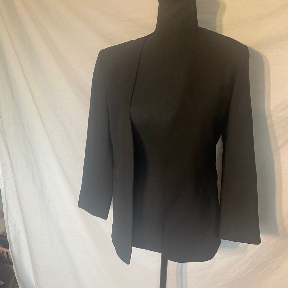 Theory Lindrayia B Black Traceable Wool Open Front Collarless Blazer Size 6 NEW